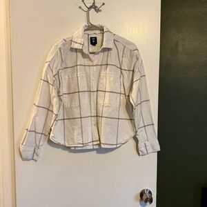 Vans white windowpane plaid cropped boxy button down top size small